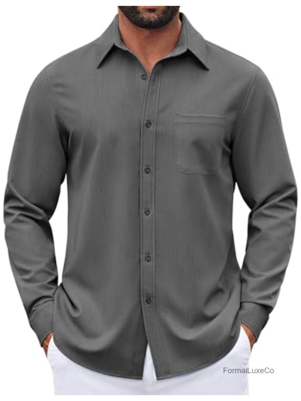 Men's Long Sleeve Button Down Dress Shirt Stretch Business Casual